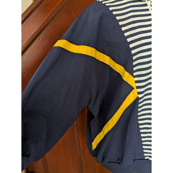 Vintage Navy White Striped Pullover Windbreaker Yellow Accents & Quarter-Zip 20w - Picture 4 of 9